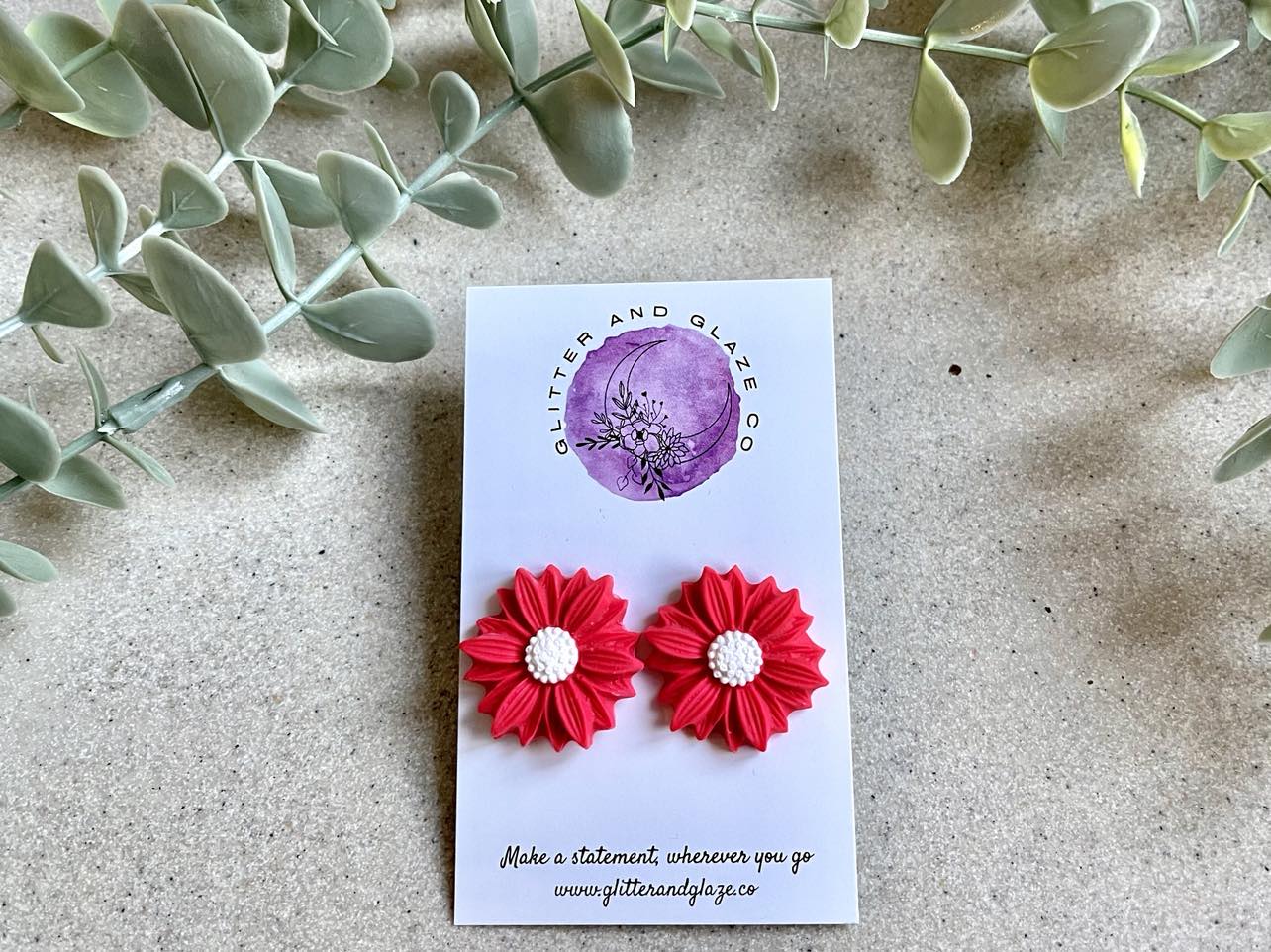 Sunflower Statement Studs - Raspberry