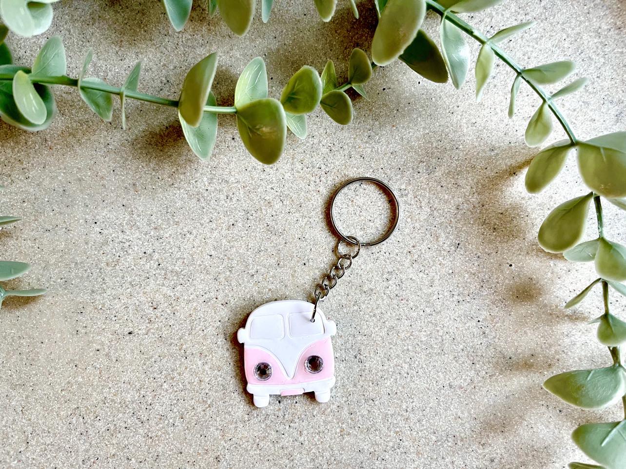 Hangin' Hippie Van Keyring - Pink