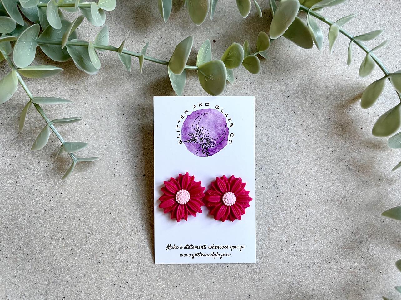 Sunflower Statement Studs - Fuchsia