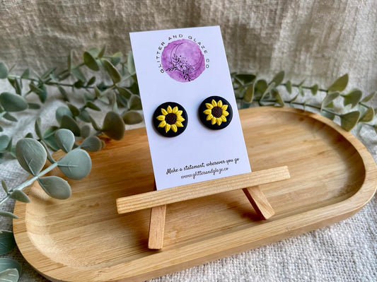 Circle Sunflower Statement Studs - Black